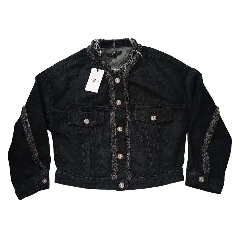 7 For All‎ Mankind Denim Jean Jacket Size XS Fringed NWT Retail $299